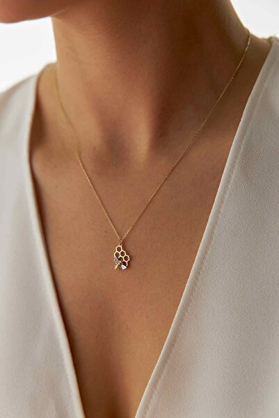 YAVUZ KUYUMCULUK 14 Ayar Altın Petekli Arı Kolye