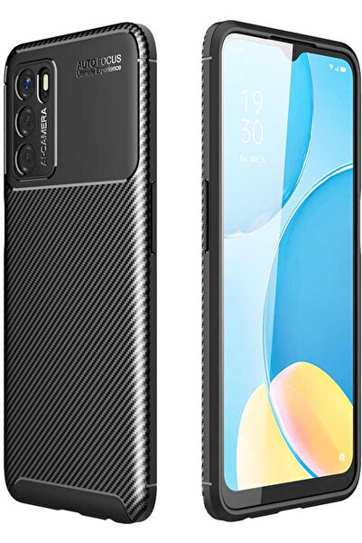 Case 4U Oppo A16 Kılıf Rugged Armor Karbon Uzun Ömürlü Negro Kılıf Siyah
