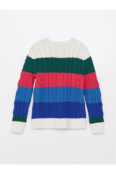 LC Waikiki Strickpullover mit Rundhalsausschnitt, Farbblock und langen Ärmeln für Mädchen