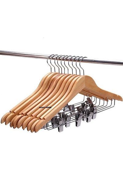 Altıntaş 36 Pieces Wooden Clothes Hanger with Pegs Pants Hanger Clothes Hanger 43 Cm