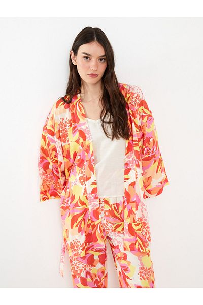 LC Waikiki Schalkragen gemusterter Langarm Oversize Damen Kimono