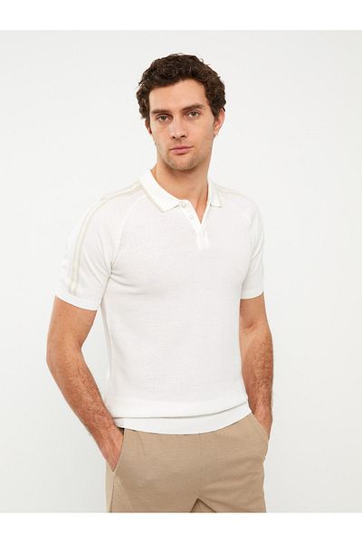 LC Waikiki Gestreifter Herren-Strickpullover mit Polokragen – kurze Ärmel