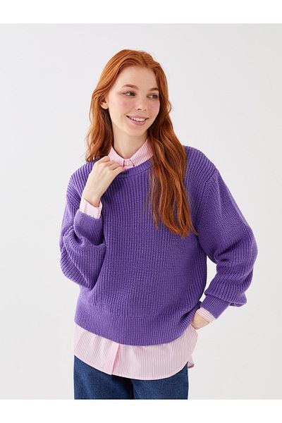 LC Waikiki Dobby-Strickpullover mit Rundhalsausschnitt für Damen