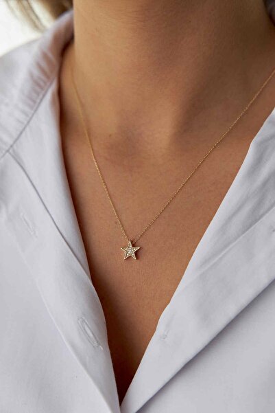 YAVUZ KUYUMCULUK 14 Ayar Altın Taşlı Yıldız Kolye