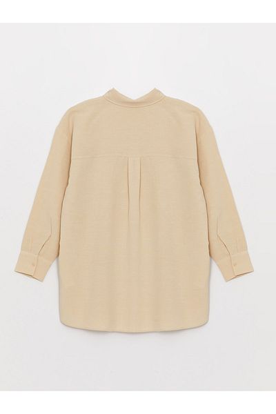 LC Waikiki Košilový límec Obyčejný lněný s dlouhým rukávem Blended Oversize dámská tunika