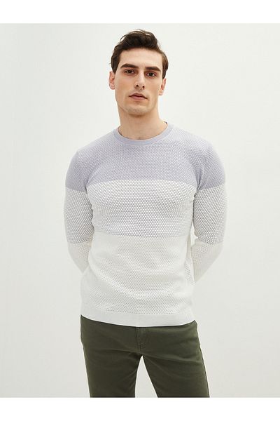 LC Waikiki Men's Knitwear Sweater - Crew Neck, Long Sleeve, Color Block