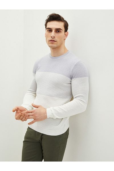 LC Waikiki Men's Knitwear Sweater - Crew Neck, Long Sleeve, Color Block