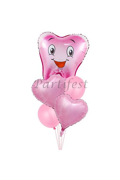 Parti Station Tooth Wheat Balloon Set My First Teeth Foil Balloon Set Concept Birthday Set Age Balloon