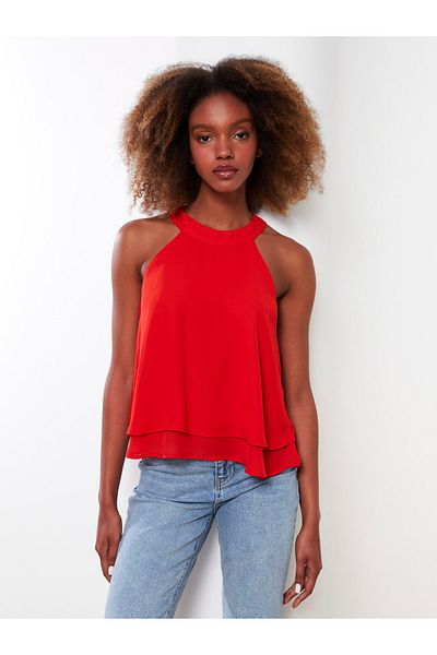 LC Waikiki LCW Lässige, gerade, ärmellose Damenbluse mit Neckholder