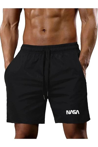 Machetta Plus Size Nasa Printed Black Summer Sports Shorts - Comfortable Daily Shorts