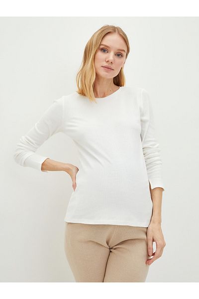 LC Waikiki Einfarbiges, langärmliges Umstands-T-Shirt aus Baumwolle mit Rundhalsausschnitt