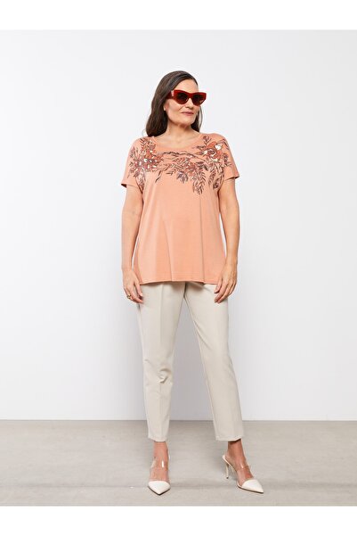 LC Waikiki Γυναικείο κοντομάνικο μπλουζάκι με στάμπα με λαιμόκοψη