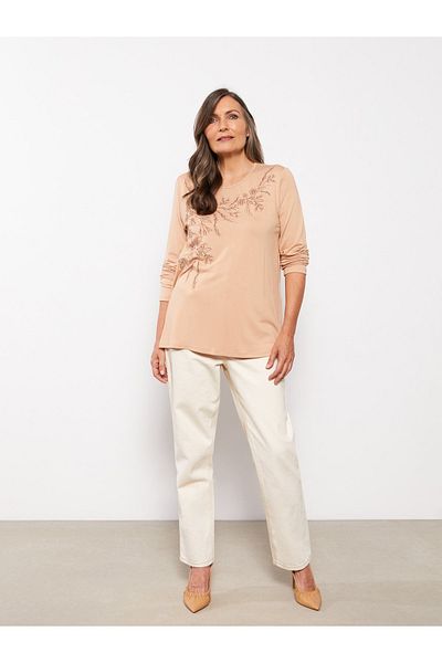 LC Waikiki Long Sleeve Crew Neck Women's T-Shirt - Printed