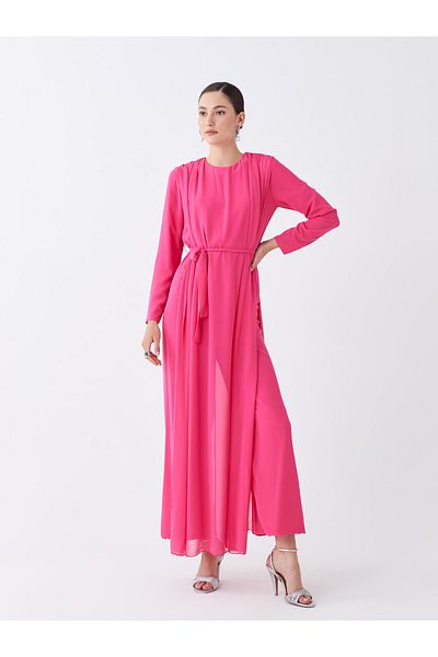 LC Waikiki Rundhalsausschnitt Gerade Langarm Chiffon Damen Abendkleid Jumpsuit
