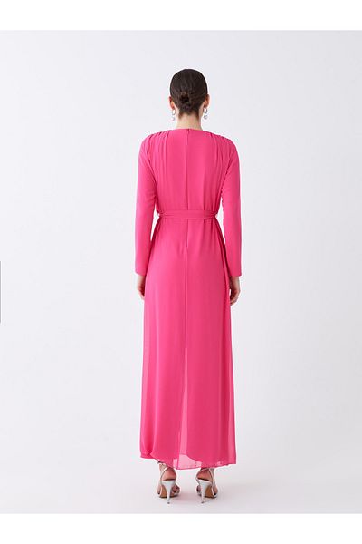 LC Waikiki Rundhalsausschnitt Gerade Langarm Chiffon Damen Abendkleid Jumpsuit