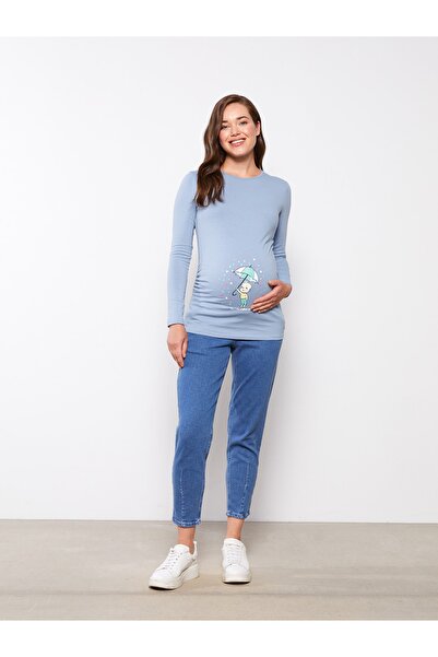 LC Waikiki Bavlněné těhotenské tričko s dlouhým rukávem a výstřihem