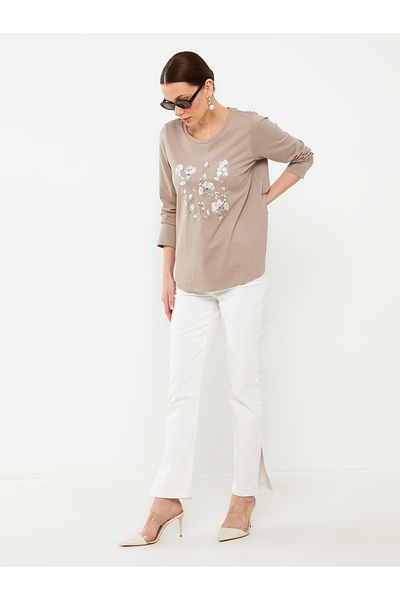 LC Waikiki Long Sleeve Crew Neck Women's T-Shirt - Printed