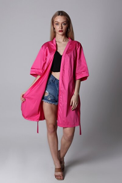 salve Kadın Kuşaklı Pembe Saten Kimono Kim01