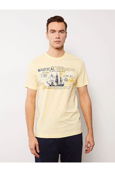 LC Waikiki Men's Yellow T-Shirt Crew Neck Short Sleeve Printed from Your Fashion Style