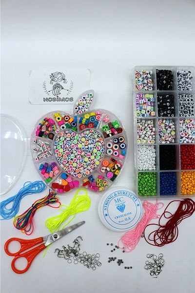 Hobimos Σετ χάντρες Fimo Figure, Σετ χάντρες από άμμο και χάντρες γράμματος, Σετ κατασκευής κοσμημάτων χόμπι