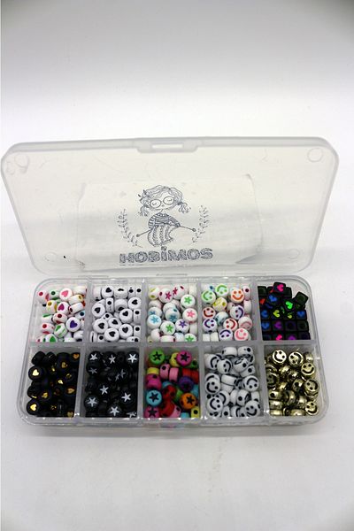 Hobimos Flat Shaped Plastic Beads in Box with 10 Compartments