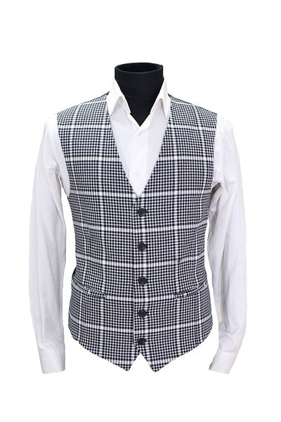 MENTOR REGALO Men's Vest V-Neck Black White Plaid m Size 50527