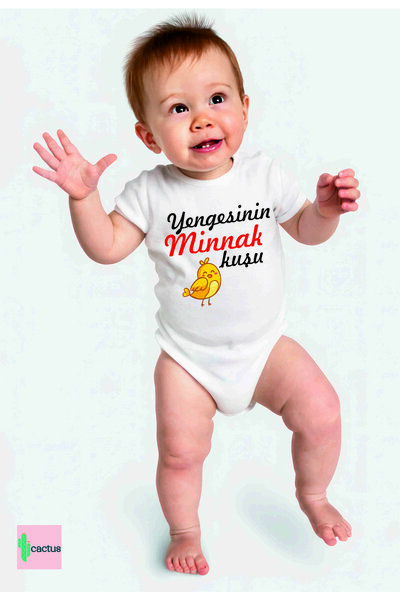 CACTUS COLLECTION Aunt's Mınnak Kusu Printed Cotton White Baby Bodysuit