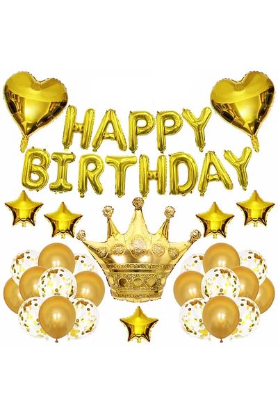 DÜVENCİ TİCARET Çıtıpitıstore Luxury King Crowned Happy Birthday Birthday Balloon Set