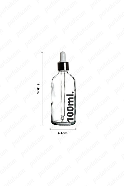 parlakcam 1 Adet 100ml Damlalıklı Şeffaf Şişe Siyah Metal Başlıklı Cam Çubuklu Şeffaf Cam Serum Şişesi