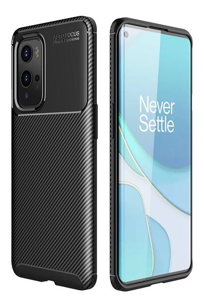 Oneplus 9 Pro Uyumlu Kılıf Esnek Tpu Silikon Karbon Fiber Görünümlü Siyah Renk