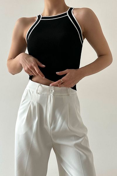 LOOSH Zweiteilige Damenbluse mit Kontrastträgern in Schwarz und Weiß