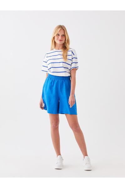 LC Waikiki Pantaloni scurti de damă, din in, cu talie elastică, cu potrivire confortabilă