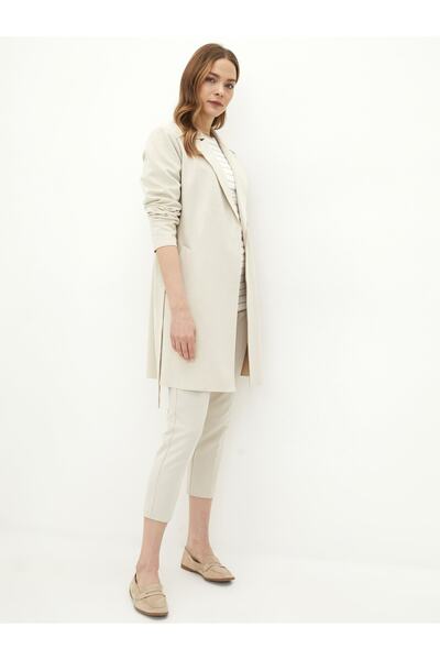 LC Waikiki Ceket Yaka Beli Kemerli Cep Detaylı Uzun Kollu Kadın Trençkot