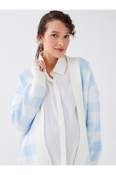 LC Waikiki Guler șal carouri Mâneci lungi Oversize Tricotaj Maternitate Cardigan