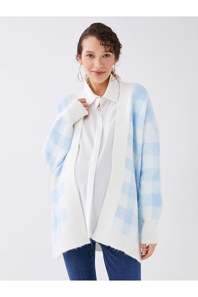LC Waikiki Guler șal carouri Mâneci lungi Oversize Tricotaj Maternitate Cardigan