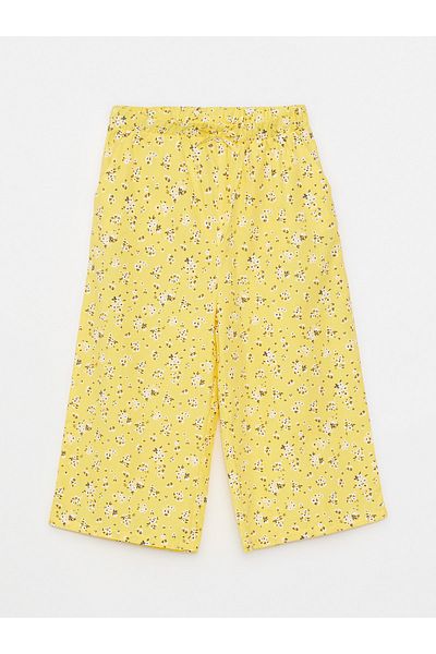 LC Waikiki Gemusterte Caprihose aus Popeline für Mädchen mit elastischem Bund