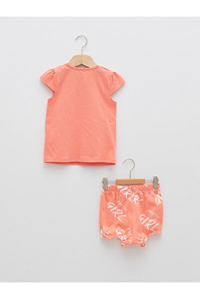 LC Waikiki Bisiklet Yaka Kısa Kollu Baskılı Pamuklu Kız Bebek Pijama Takım