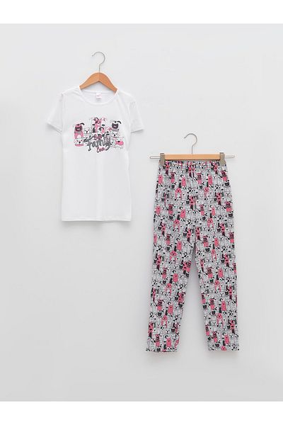 LC Waikiki Fata - Set de pijamale cu maneca scurta cu imprimeu cu decolteu
