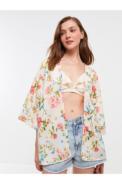 LC Waikiki Strandkleid mit Schalkragen und Muster für Damen