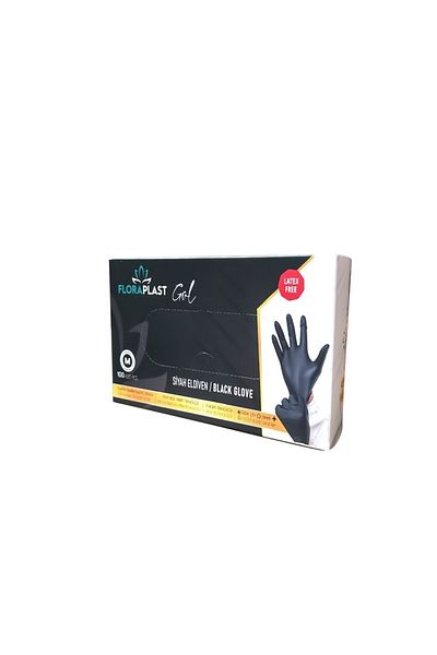 Floraplast M Size Powderless Black Elastic Gloves 100pcs