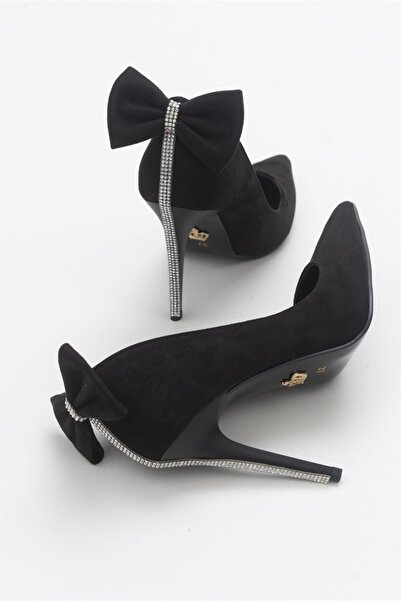 AYAKKABI PRENSİ Linnie Fiyonk Detaylı Siyah Mat 10 Cm Kadın Stiletto, Topuklu Ayakkabı