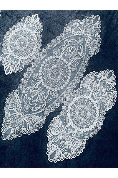 Gülers Collection Yeni Runner Set Üçlü Beyaz 112x37 74x30 50x30