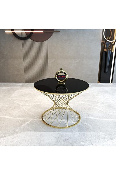 Lion Hasır Model Gold Metal Siyah Cam Orta Sehpa