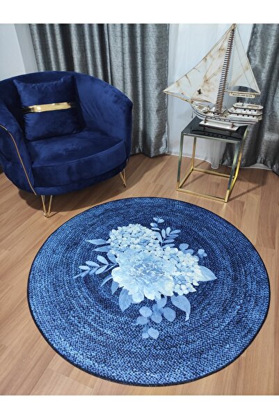 Modern home Çiçek Baskılı Yuvarlak Halı Kolay Temizlenebilen Dijital Baskı De...