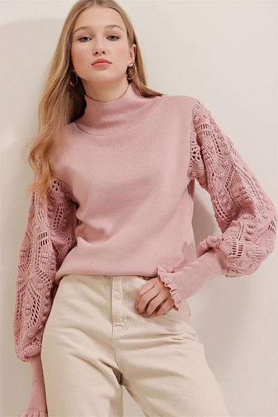 AQE FASHION Pulover cu mânecă țestoasă cu jumătate de pulbere pentru femei