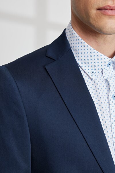 ALTINYILDIZ CLASSICS Erkek Lacivert Ekstra Slim Fit Dar Kesim Mono Yaka Diyagonal Desenli Pamuklu Conte Takım Elbise