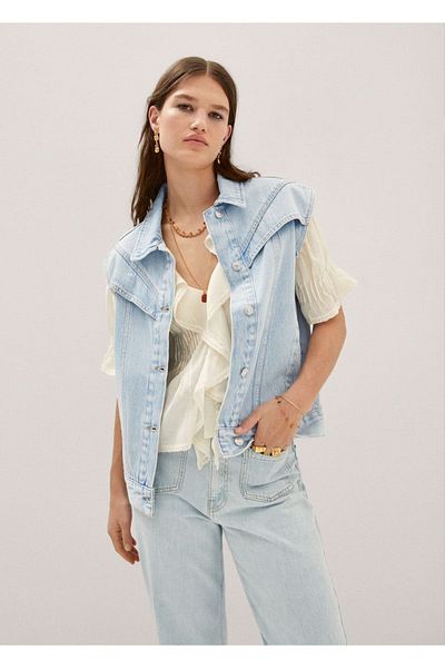 MANGO Woman Vestă din denim cusută