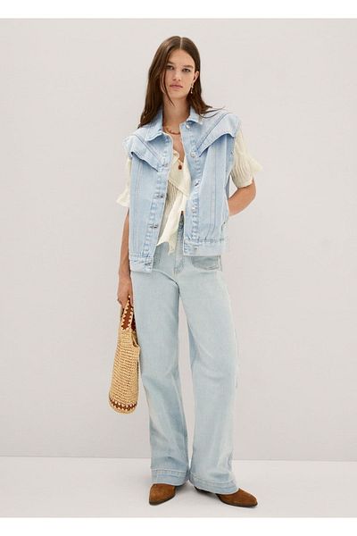 MANGO Woman Vestă din denim cusută