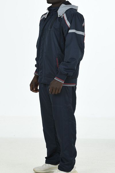 Enrico Ferry Navy Blue Men's Half Turtleneck Hooded Marathon Plus Size Tracksuit 2391l