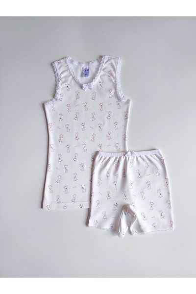 ÇebiKids Girl's 100% Cotton Undershirt-Cuffed Panties Set